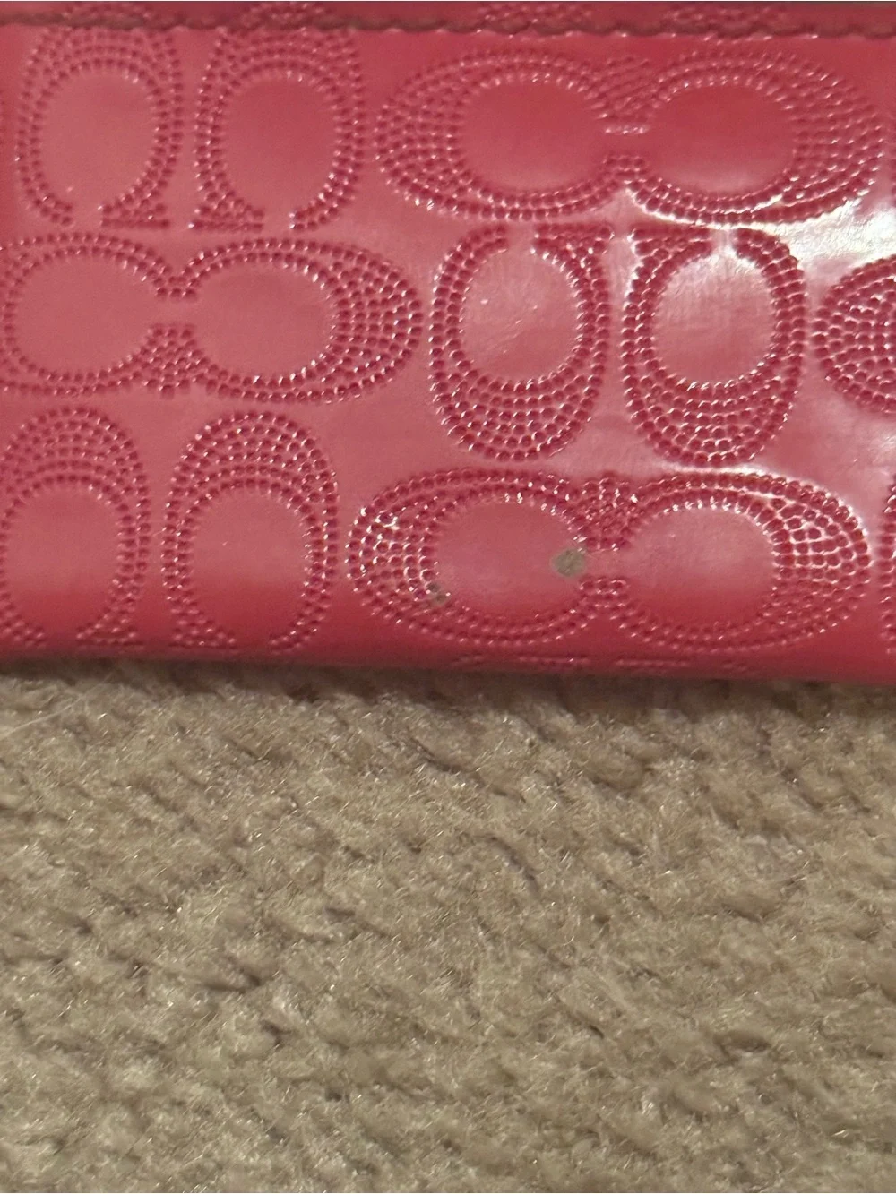 Coach Pink Patent Signature Card Holder with Heart Logo
